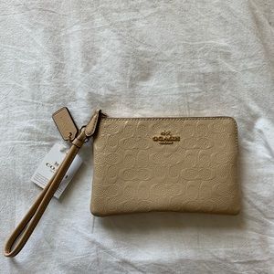 Coach Signature Platinum Patent Leather Corner Zip